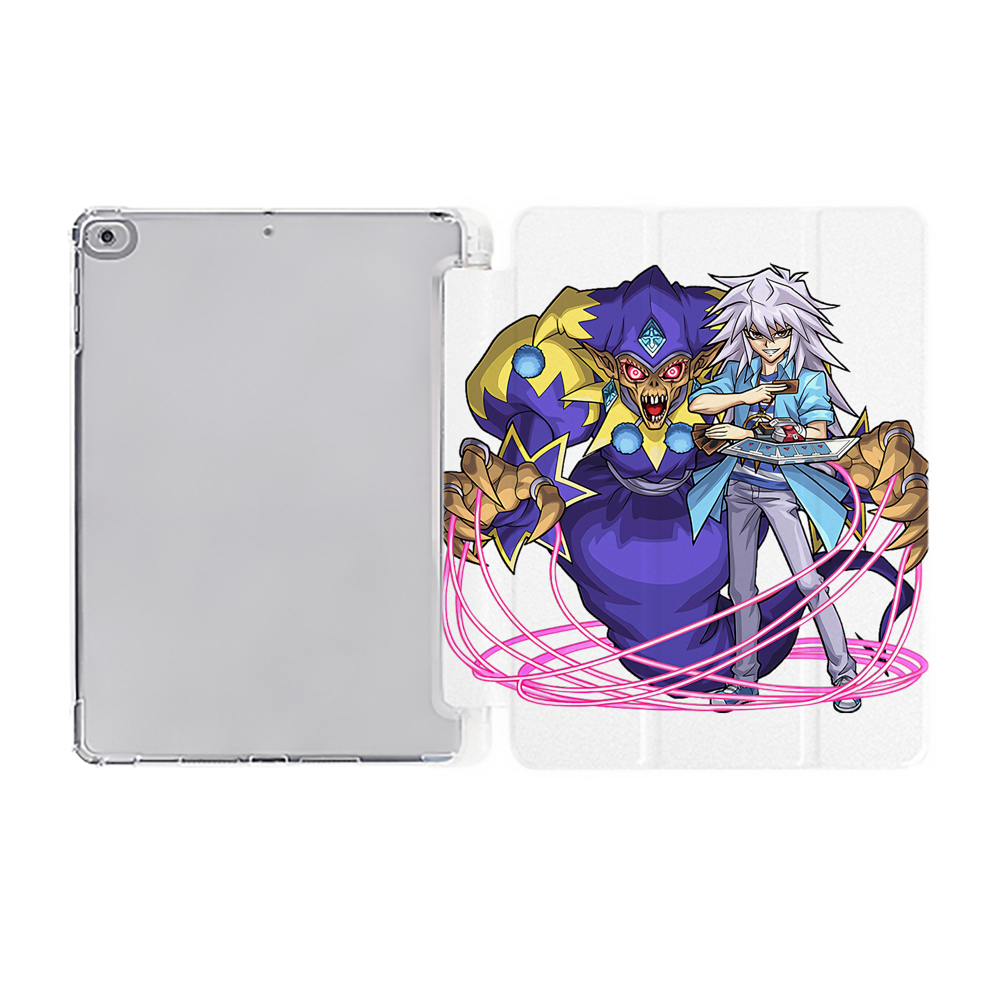 （画像用） 遊☆戯☆王 Yu-Gi-Oh! IPad ケース ペン収納付き 三つ折りスタンド PUレザー×シリコン 対応機種9.5/10.5/10.9インチ